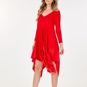 Asymmetrical Hem 3/4 Sleeve Red Dress